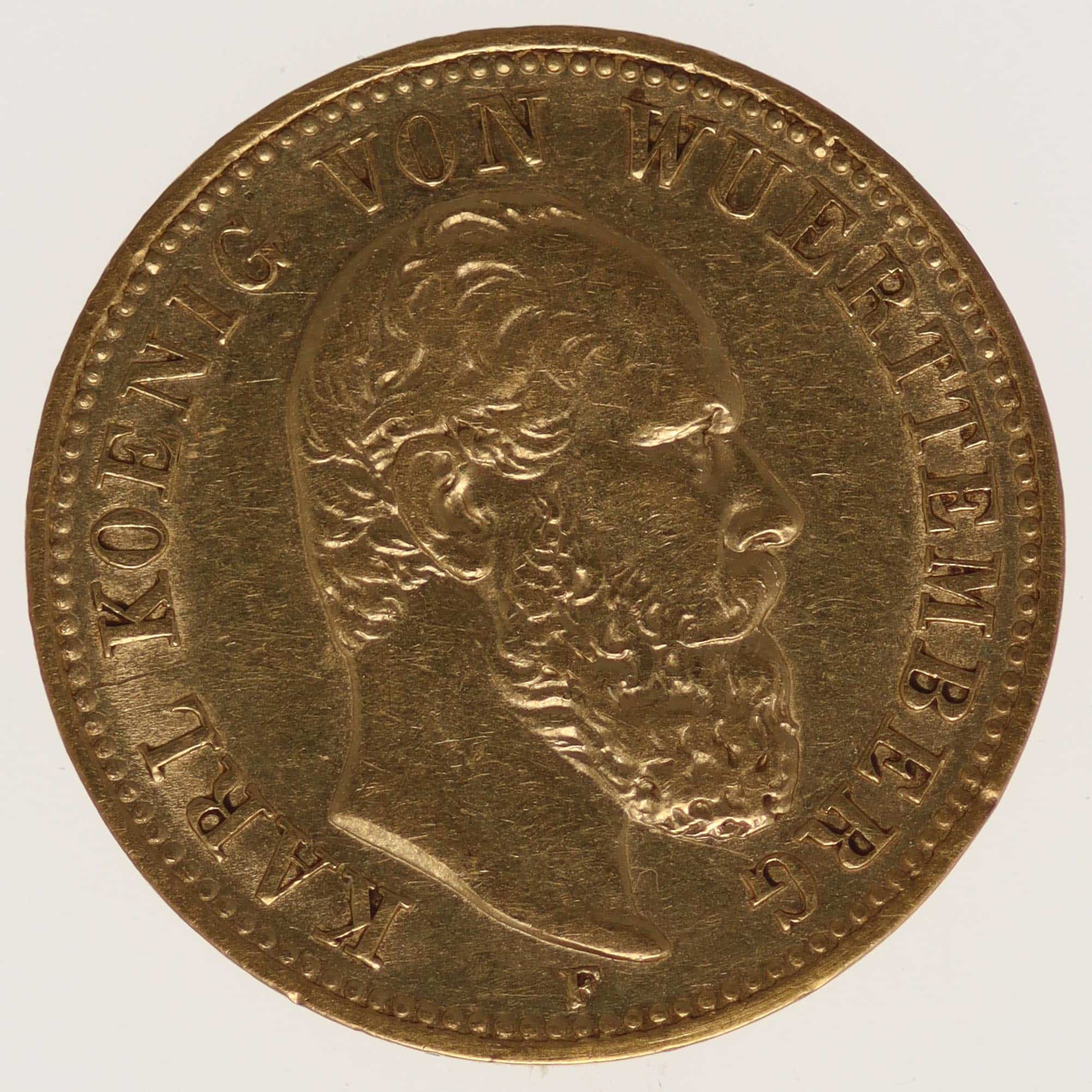Württemberg Karl 5 Mark 1878 F