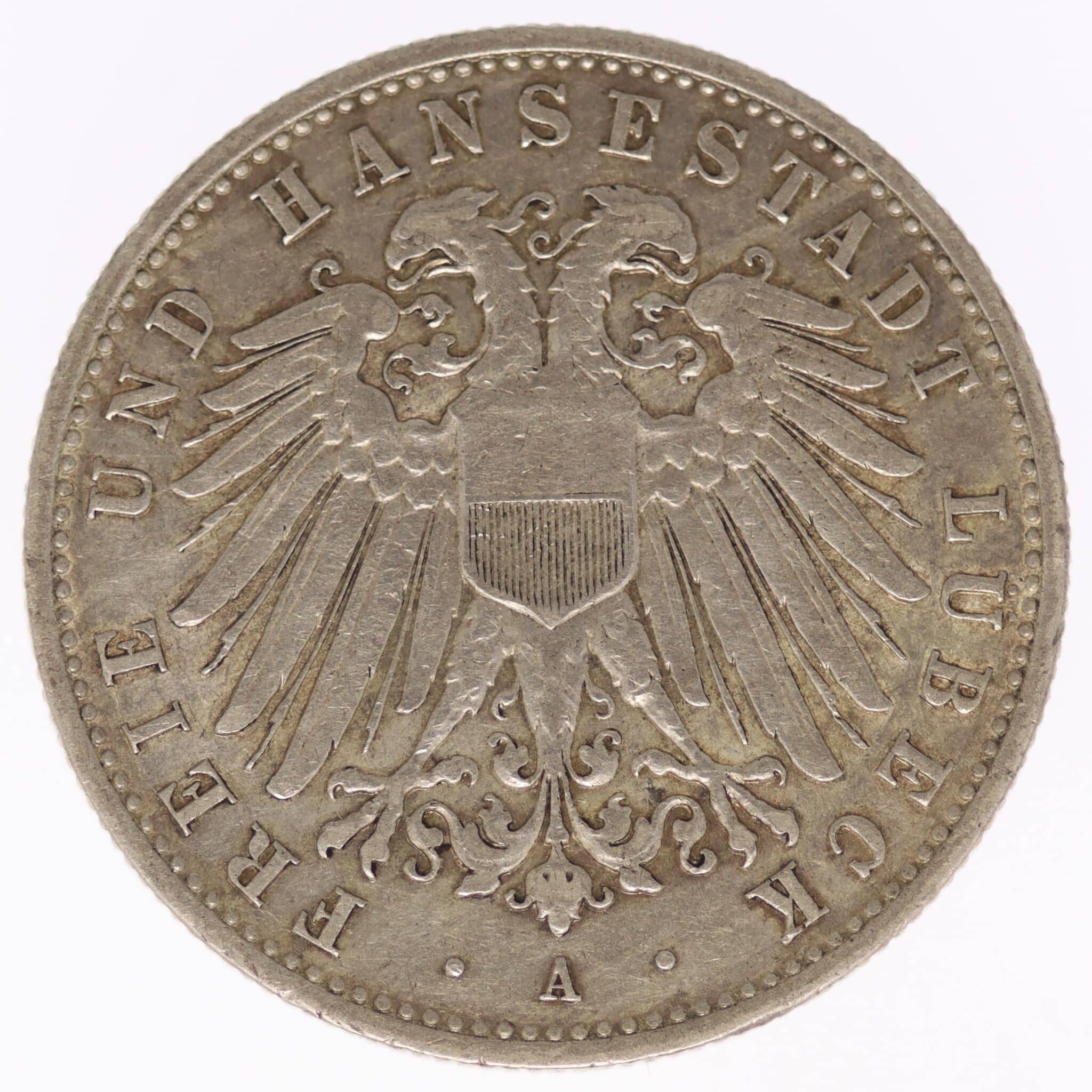 Lübeck Stadtwappen 2 Mark 1906