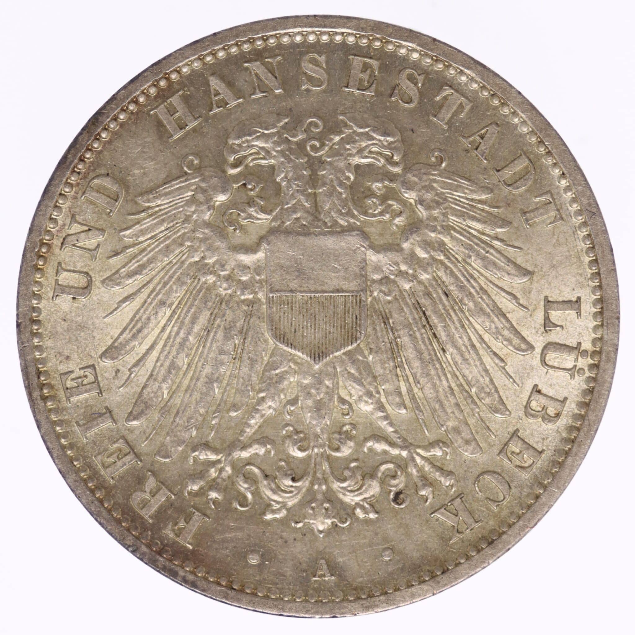 Lübeck Stadtwappen 3 Mark 1909