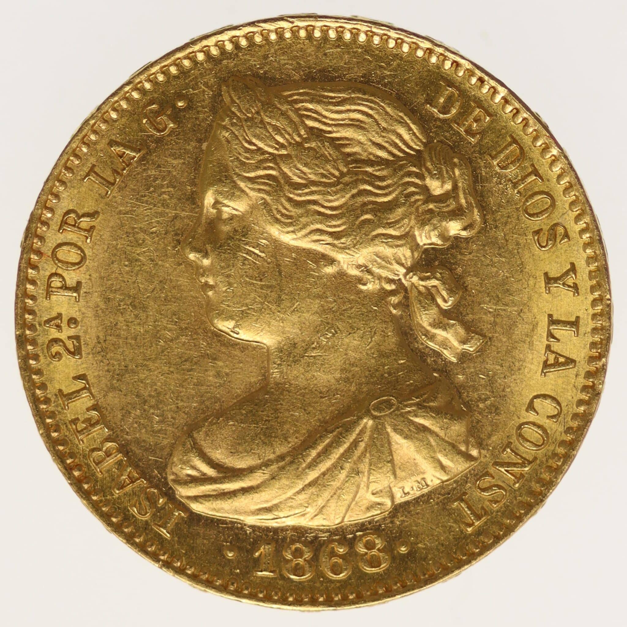 Spanien Isabella II. 10 Escudos 1868 / 18-68