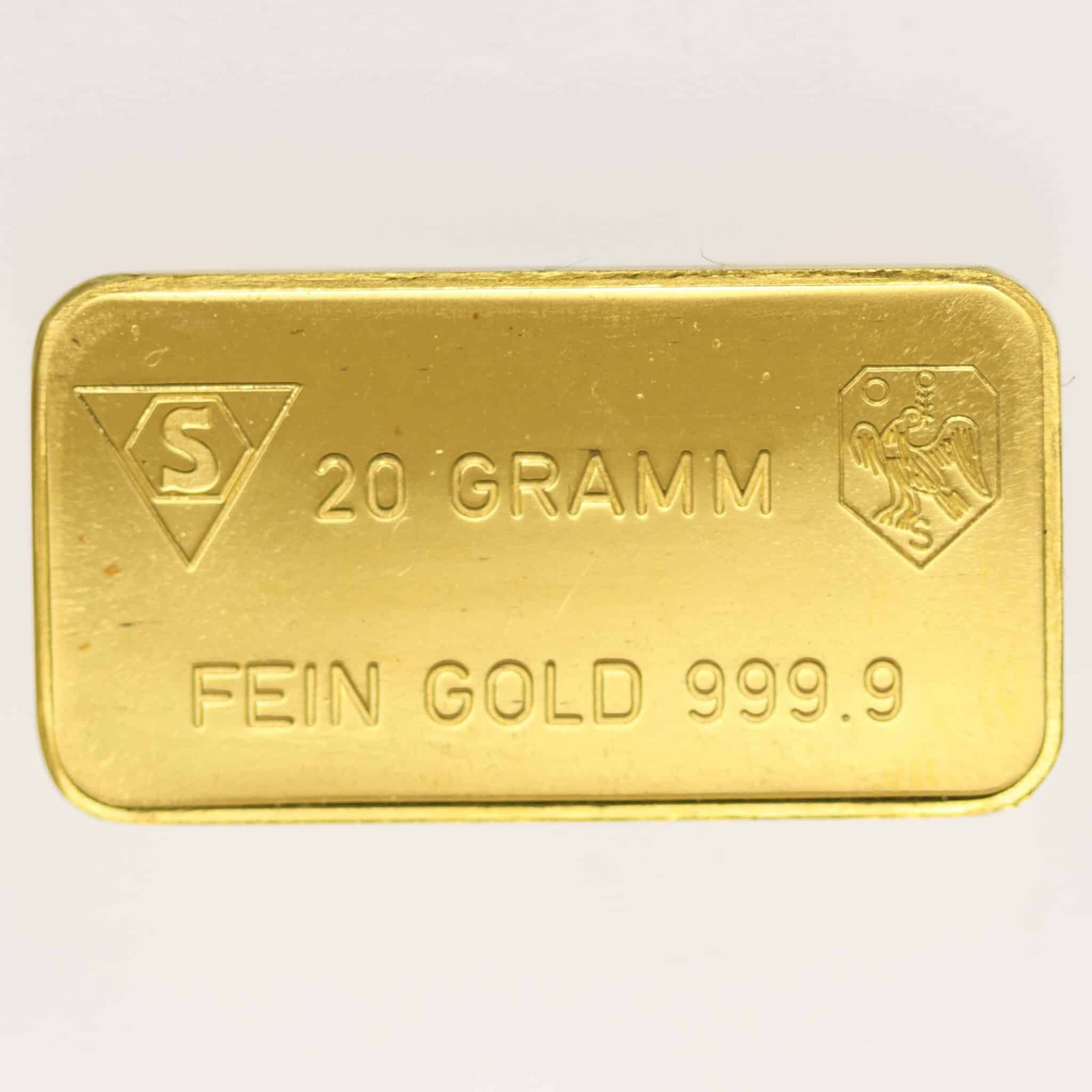 Goldbarren 20 Gramm Schöne Edelmetaal N.V. KOPIE