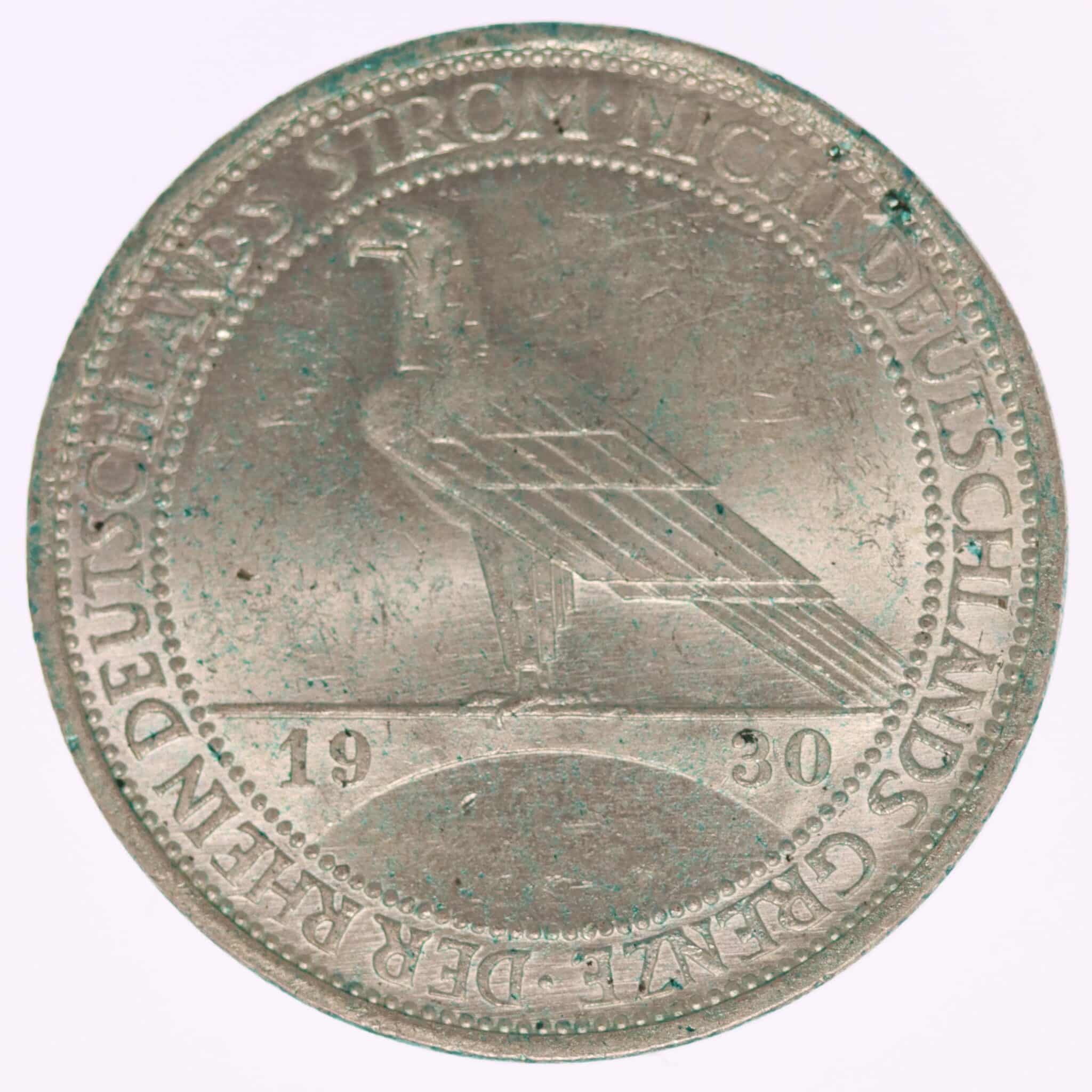 Weimarer Republik 3 Reichsmark 1930 A Rheinlandräumung